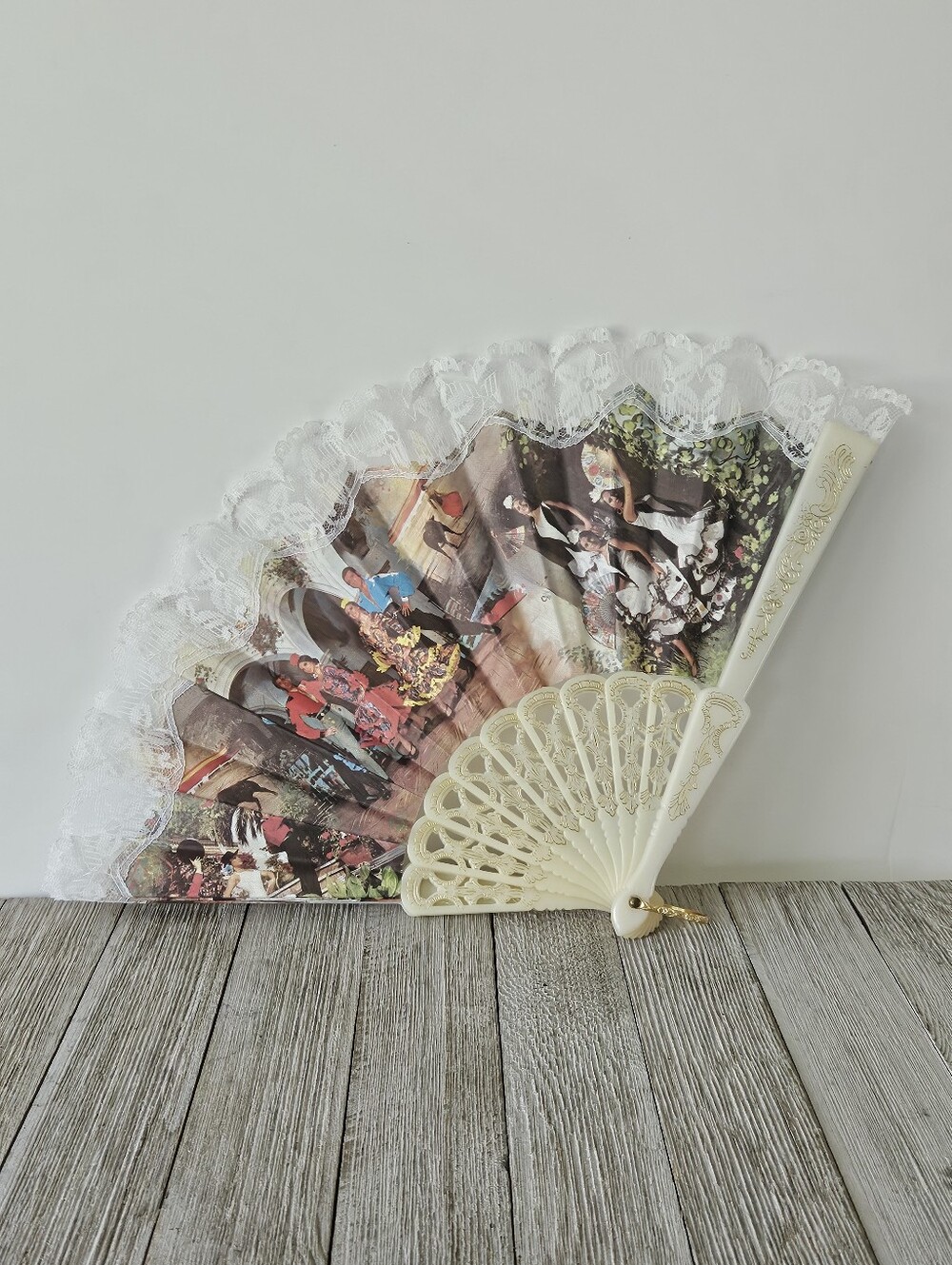 Spanish Folding Hand Held Fan (Abanico) with a Colorful Printed Flamenco Dancers
